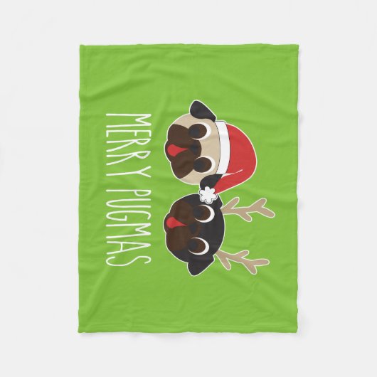 Merry Pugmas Pug Santa Pug Reindeer Fleece Blanket Deken (Voorkant)