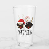 Merry Pugmas Pug Santa & Reindester Glas (Voorkant)