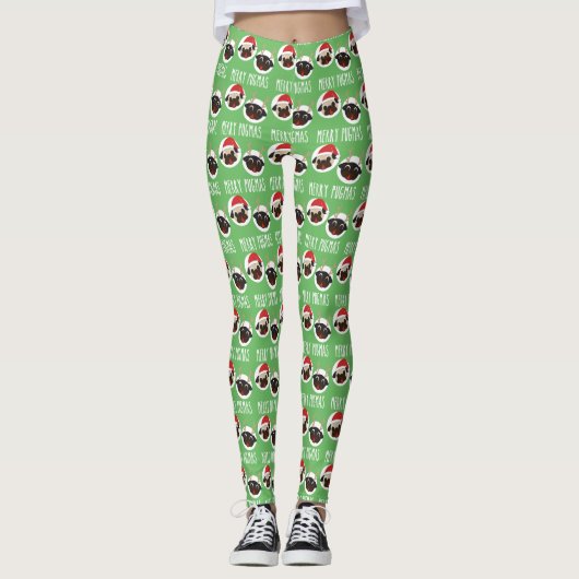 Merry Pugmas Santa and Reindeer Pugs Leggings (Voorkant)