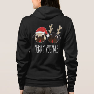 Merry Pugmas Santa en Reindeer Hoodie Black