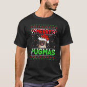 Merry Pugmas Santa Pug Dog Xmas verlichting lomp T-shirt (Voorkant)