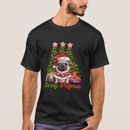 Merry Pugmas Santa Pug Hondenliefhebber Kerstverli T-shirt (Voorkant)