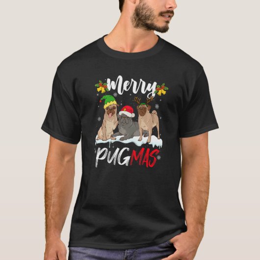 Merry Pugmas  Santa Reindeer Elf Pug Dog Christmas T-shirt (Voorkant)
