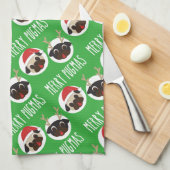 Merry Pugmas Santa Reindeer Pugs Pattern Theedoek (Quarter Fold)