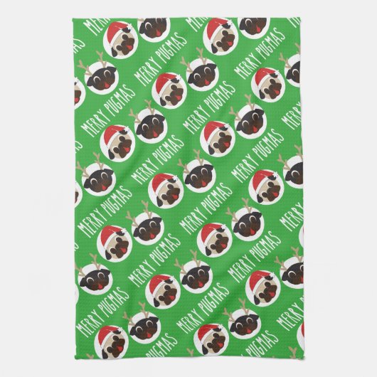 Merry Pugmas Santa Reindeer Pugs Pattern Theedoek (Verticaal)