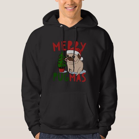Merry Pugmas Schattige Christmas Pug Classic T-shi Hoodie (Voorkant)