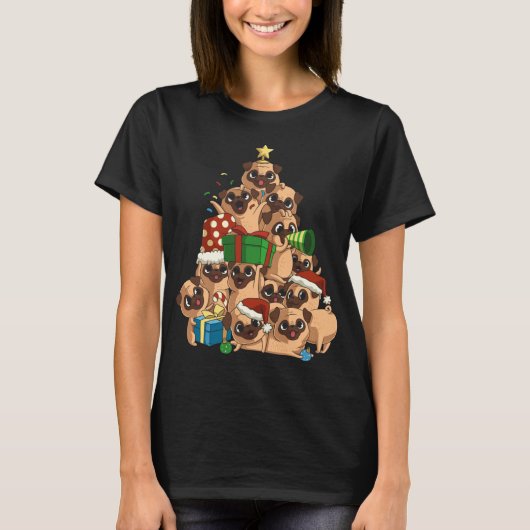 Merry Pugmas Tree Pug Christmas Pug T-shirt (Voorkant)
