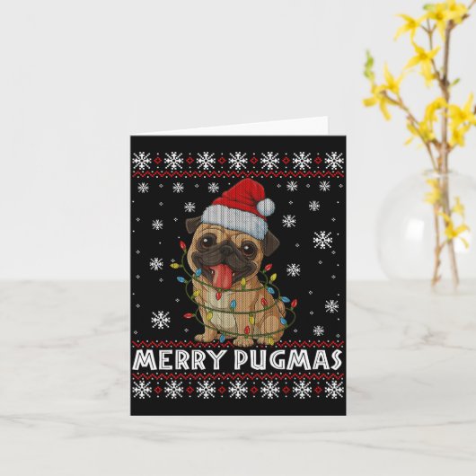 Merry Pugmas Ugly Christmas Sweater Cute Pug Dog  Kaart (Gele Bloem)