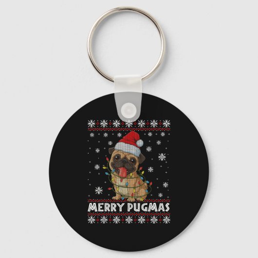 Merry Pugmas Ugly Christmas Sweater Cute Pug Dog  Sleutelhanger (Voorkant)
