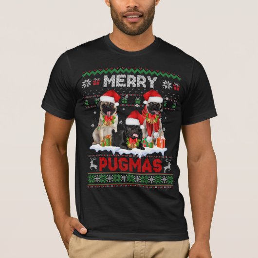 Merry Pugmas Ugly Sweater Kerstmis Hondenliefhebbe T-shirt (Voorkant)
