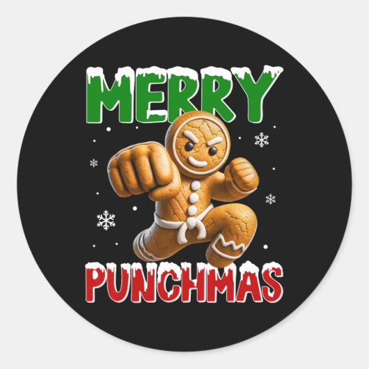 Merry Punchmas Taekwondo Karate Gingerbread Man Ma Ronde Sticker (Voorkant)