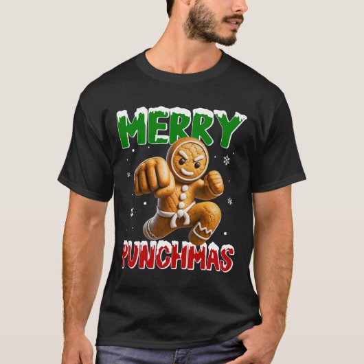 Merry Punchmas Taekwondo Karate Gingerbread Man Ma T-shirt (Voorkant)