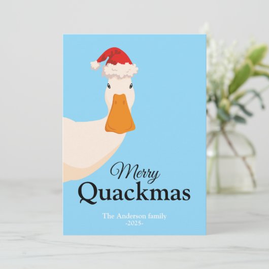 Merry Quackmas Kerst grappig schattig Eend Feestdagenkaart (Staand voorkant)