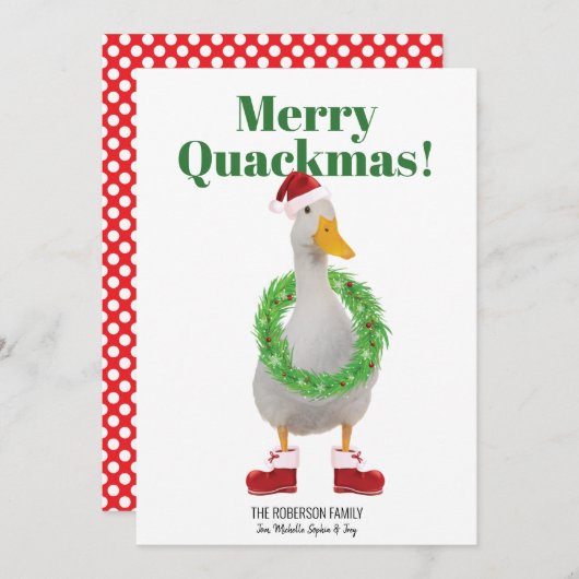 Merry Quackmas Santa Duck Flat Holiday-kaart Feestdagenkaart (Voorkant / Achterkant)