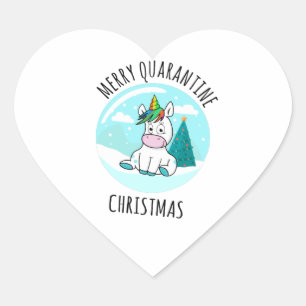 Merry Quarantine Kerstunicorn Hart Sticker