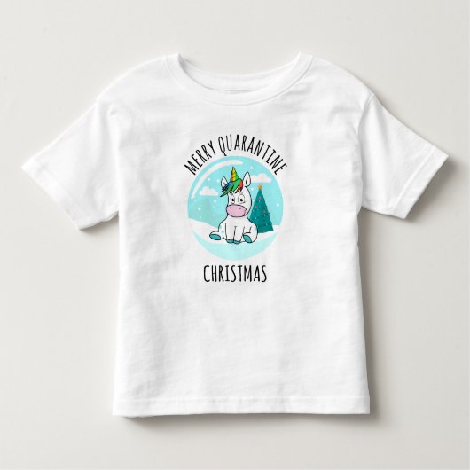 Merry Quarantine Kerstunicorn Kinder Shirts (Voorkant)