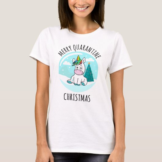Merry Quarantine Kerstunicorn T-shirt (Voorkant)