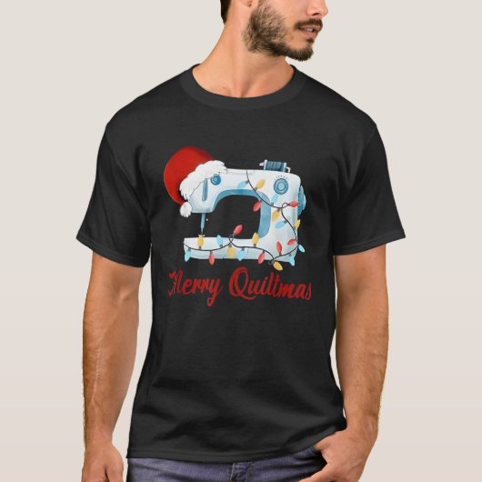 Merry Quiltmas Knitting Sewing Santa Christmas Qui T-shirt (Voorkant)