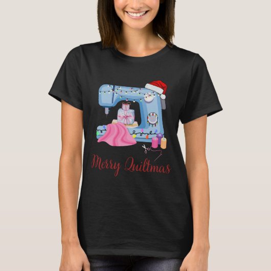 Merry Quiltmas Sewing Machine2 T-shirt (Voorkant)