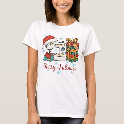 Merry Quiltmas Sewing Machine 6 T-shirt (Voorkant)