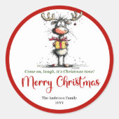 Merry quirky reindeer sticker red green hand drawn (Voorkant)