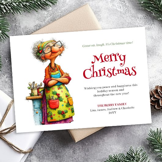 Merry Quirky Woman Editable Digital Greeting Feestdagenkaart