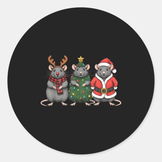 Merry Ratmas Christmas Santa Rat Mouse Lover Anima Ronde Sticker (Voorkant)
