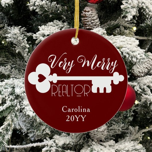 Merry Realtor Nieuwe Home Key Aangepaste naam Kers Keramisch Ornament
