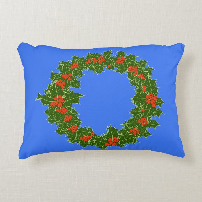 Merry Red Berry en Holly Wreath voor Kerstmis Accent Kussen (Voorkant)