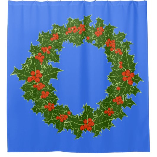 Merry Red Berry en Holly Wreath voor Kerstmis Douchegordijn (Voorkant)