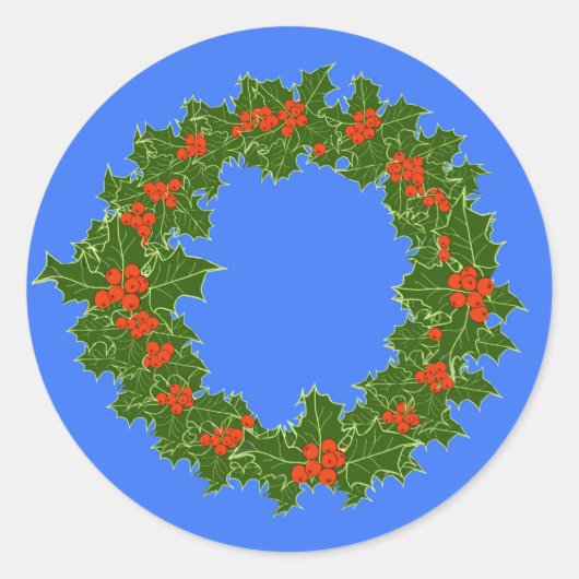 Merry Red Berry en Holly Wreath voor Kerstmis Ronde Sticker (Voorkant)