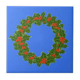 Merry Red Berry en Holly Wreath voor Kerstmis Tegeltje