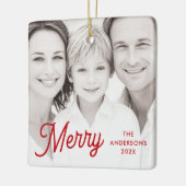 Merry red festive retro font name year photo keramisch ornament (Links)