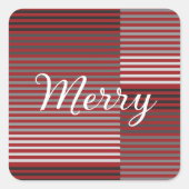 Merry -Red, Gray, Black, White Stripes Vierkante Sticker (Voorkant)