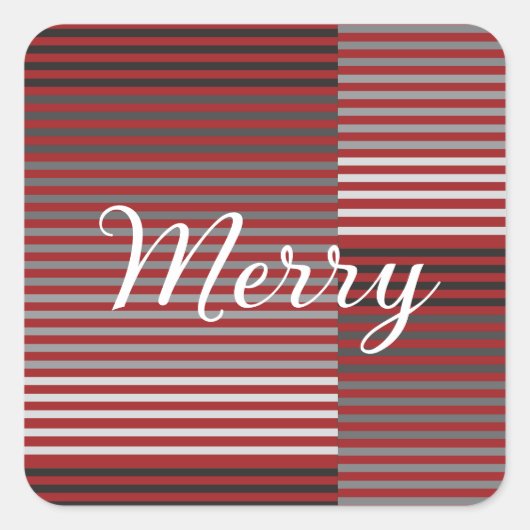 Merry -Red, Gray, Black, White Stripes Vierkante Sticker (Voorkant)