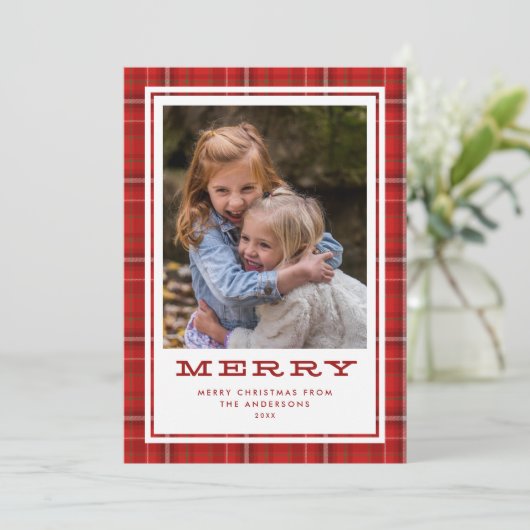 Merry Red Plays Single Photo Feestdagenkaart (Staand voorkant)