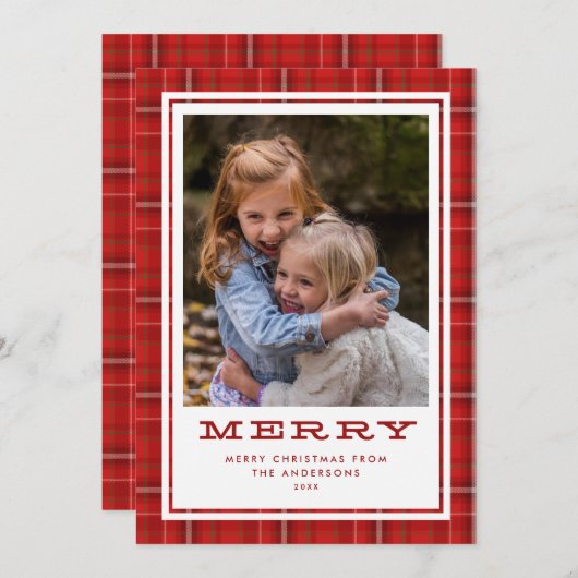 Merry Red Plays Single Photo Feestdagenkaart (Voorkant / Achterkant)