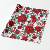 Merry Red Poinsettia Flowers Ivy verliest Waterver Cadeaupapier (Uitgerold)