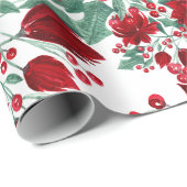 Merry Red Poinsettia Flowers Ivy verliest Waterver Cadeaupapier (Rol Hoek)