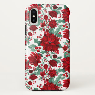 Merry Red Poinsettia Flowers Ivy verliest Waterver Case-Mate iPhone Case