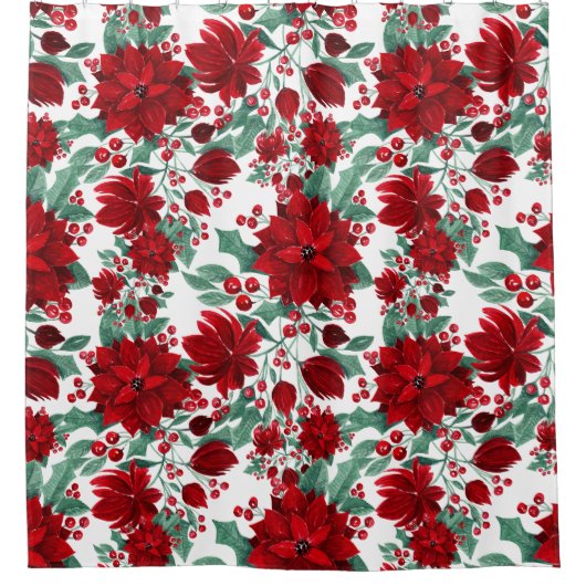 Merry Red Poinsettia Flowers Ivy verliest Waterver Douchegordijn (Voorkant)