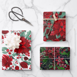 Merry Red Poinsettia Flowers Ivy verliest Waterver Inpakpapier Vel