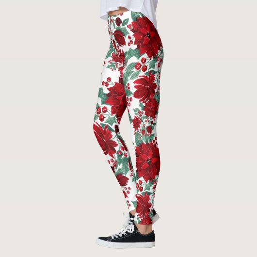 Merry Red Poinsettia Flowers Ivy verliest Waterver Leggings (Links)