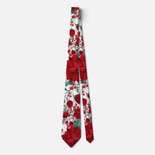 Merry Red Poinsettia Flowers Ivy verliest Waterver Stropdas (Voorkant)