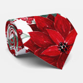 Merry Red Poinsettia Flowers Ivy verliest Waterver Stropdas (Opgerold)
