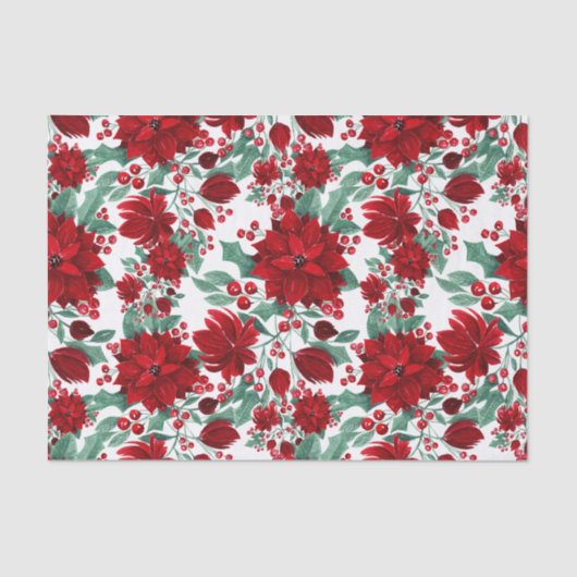 Merry Red Poinsettia Flowers Ivy verliest Waterver Tissuepapier (Voorkant)