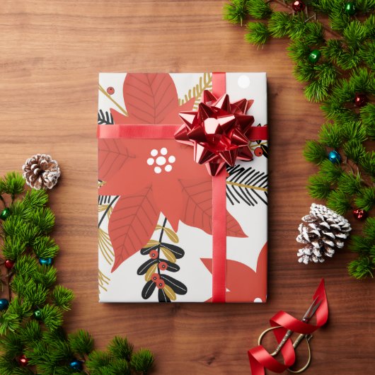 Merry Red Poinsettia kerstmis met cadeautje Cadeaupapier (Feestdagen Geschenken)