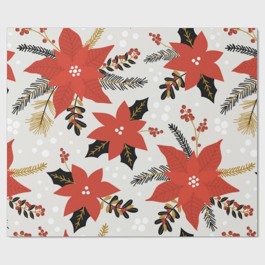Merry Red Poinsettia kerstmis met cadeautje Cadeaupapier (Vlak)