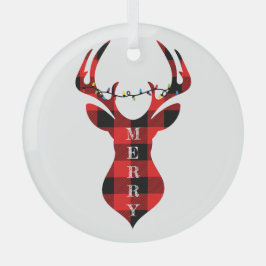 Merry Red Pset Reindeer Silhouette Circle Glass Glas Ornament