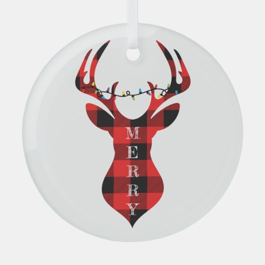 Merry Red Pset Reindeer Silhouette Circle Glass Glas Ornament (Voorkant)